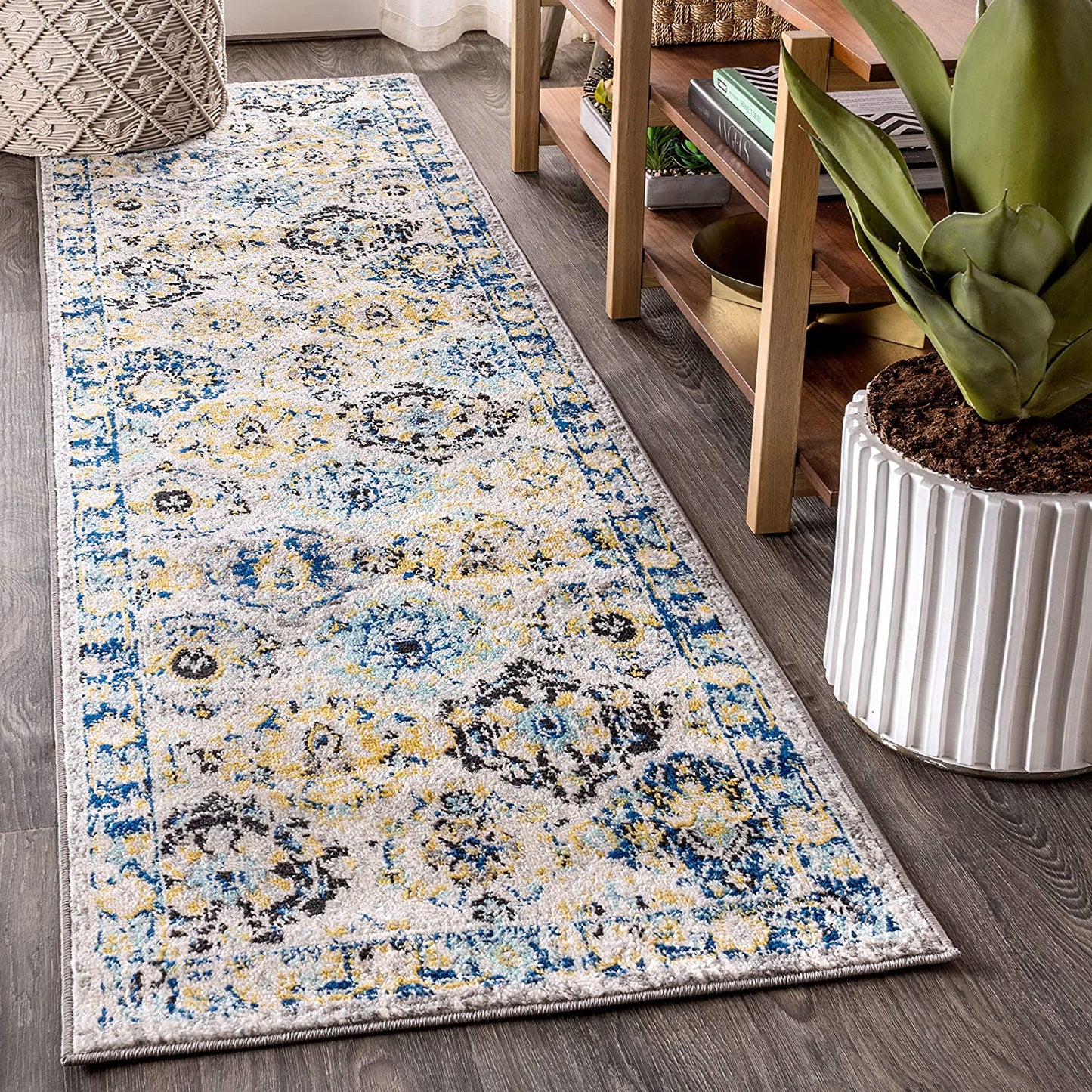 Modern Persian Boho Vintage Trellis Blue/Multi Soft Area Rug,