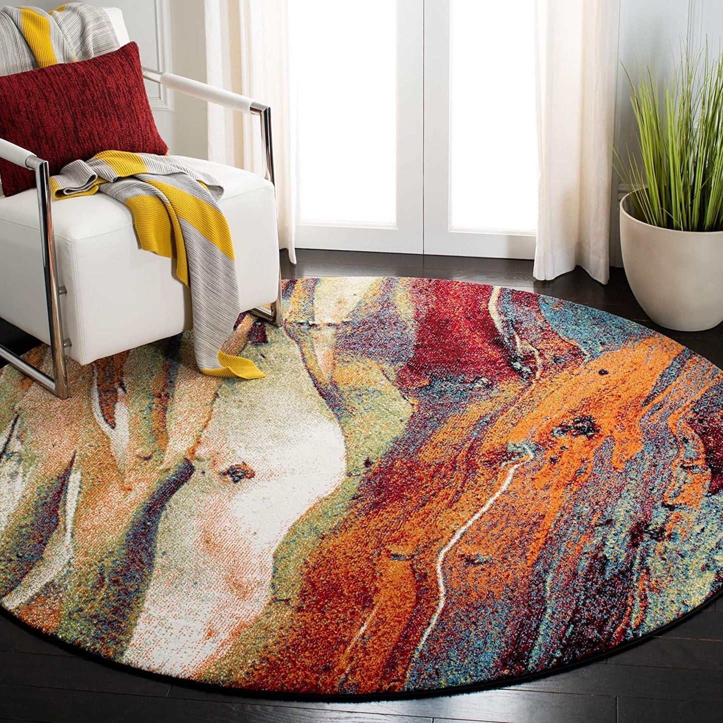 Modern Abstract Soft Area Rug, Red / Multi