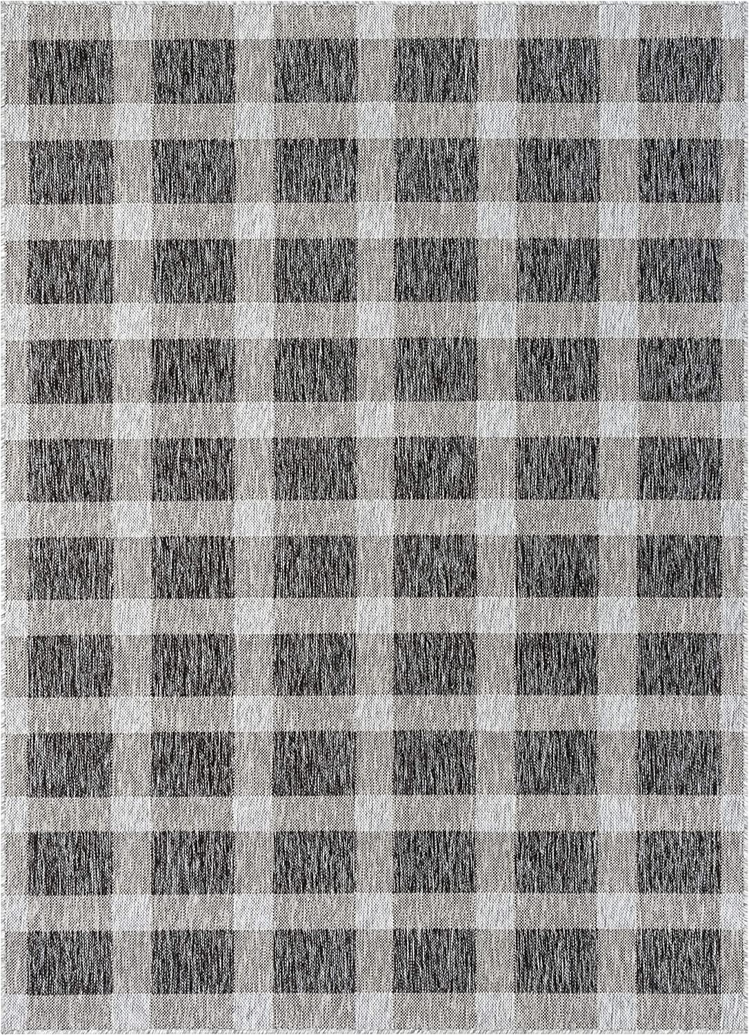 Freja Dark Grey Indoor/Outdoor Flat-Weave Pile Buffalo Check Pattern Runner Rug