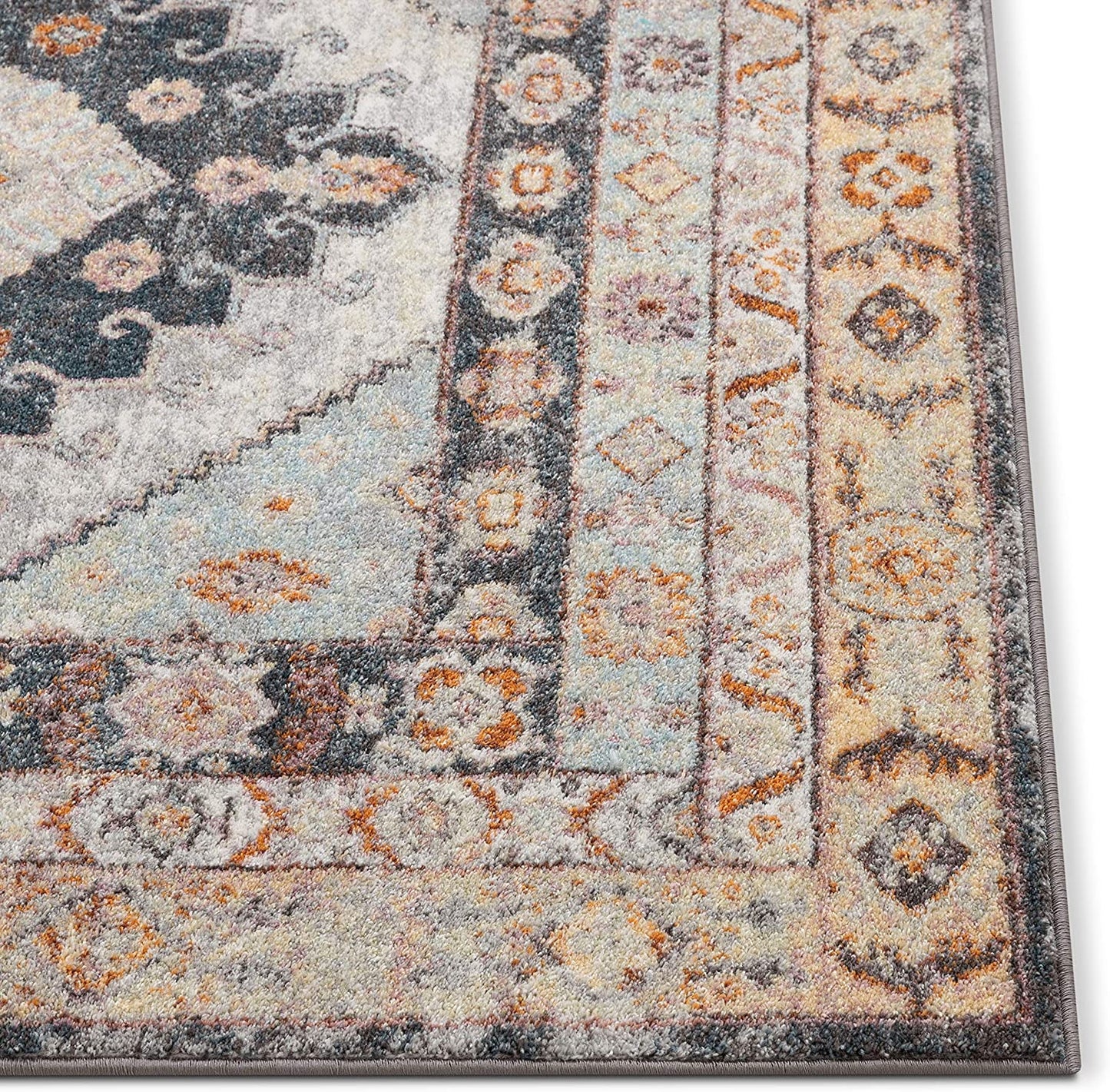 Rodeo Virden Blue Bohemian Eclectic Tribal Aztec  Distressed Area Rug, Beige