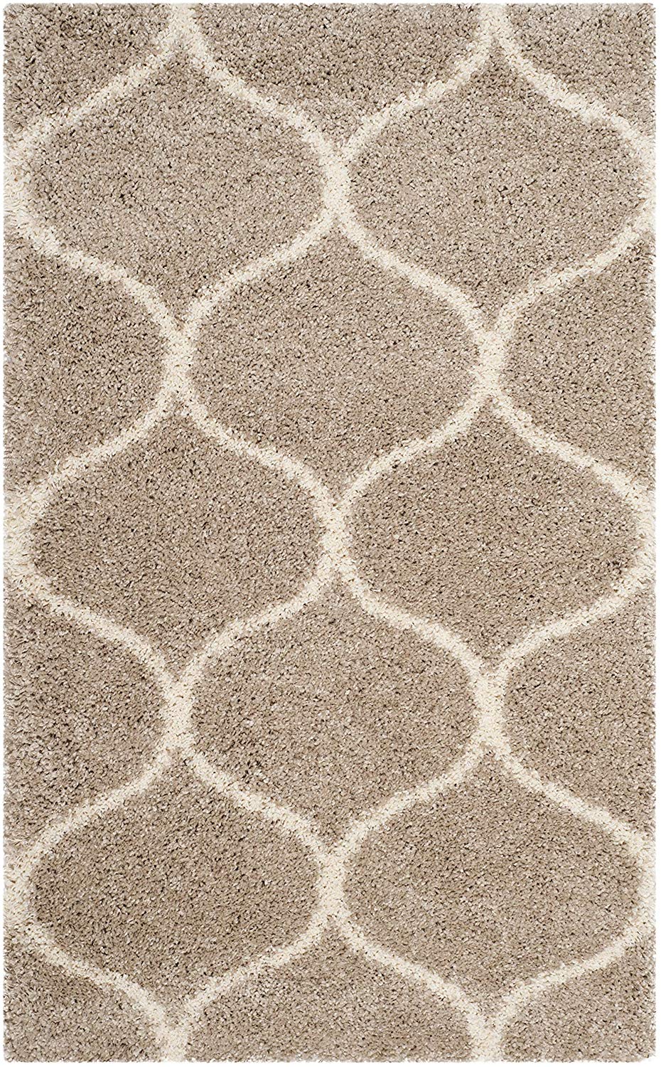 Moroccan Pattern Beige Ivory Plush Shag Area Rug