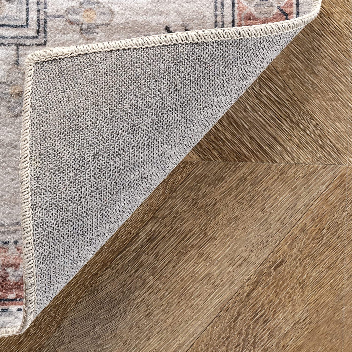 Banks Machine Washable Faded Vintage Area Rug Beige