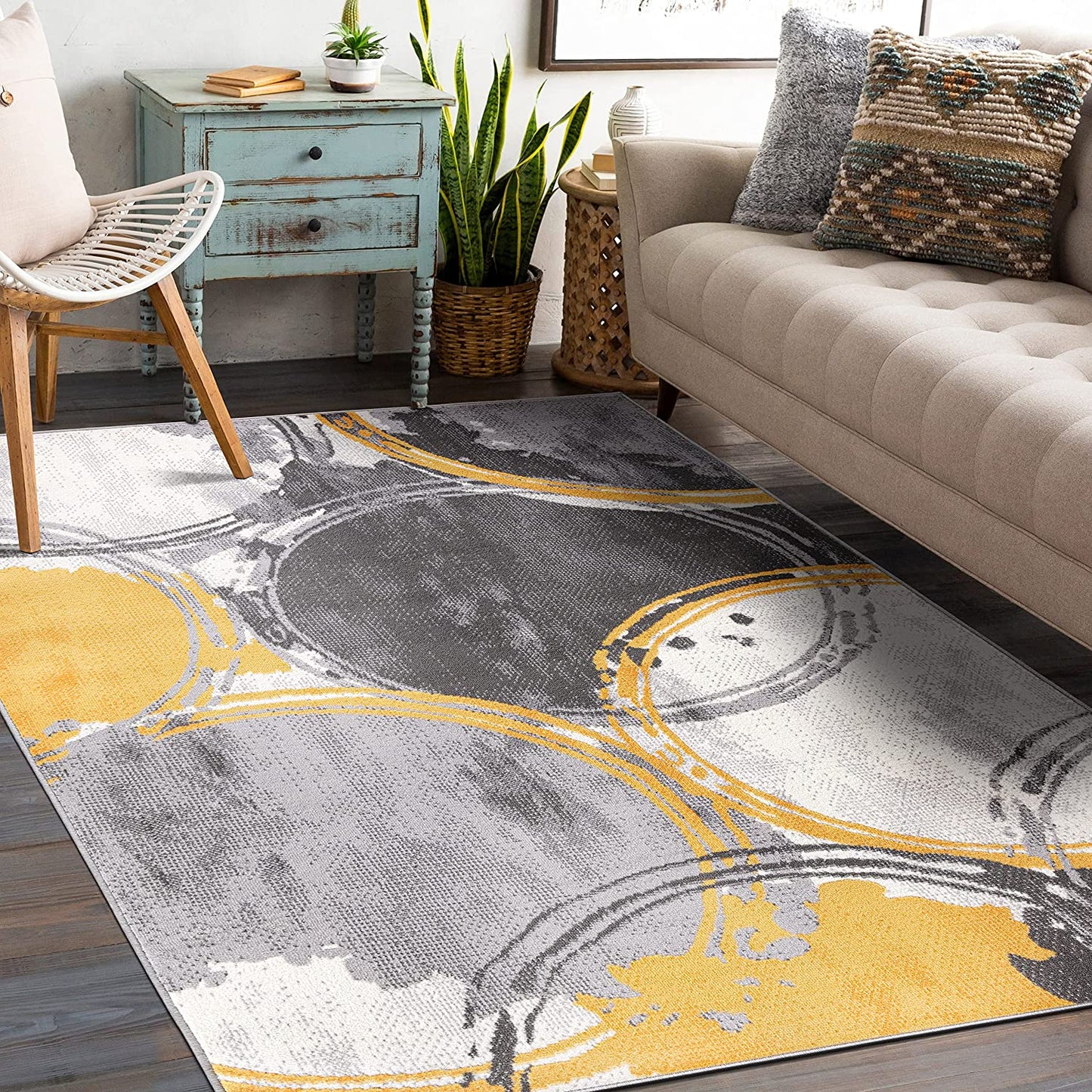 Evora Contemporary Modern Circles Area Rug