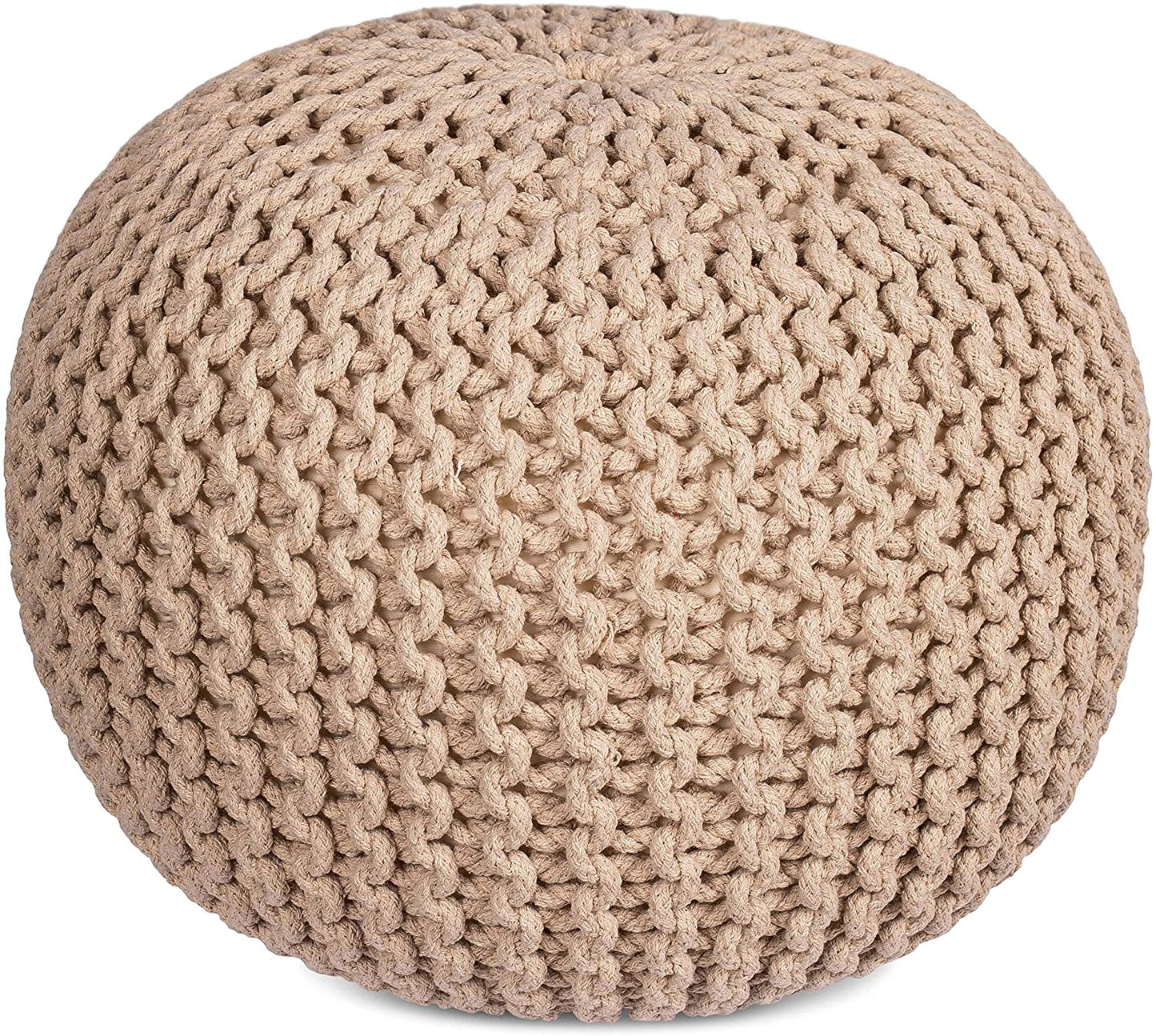 Round Pouf Foot Stool Ottoman - Knit Bean Bag Floor Chair - Cotton Braided Cord - Great for The Living Room, Bedroom and Kids Room - Small Furniture