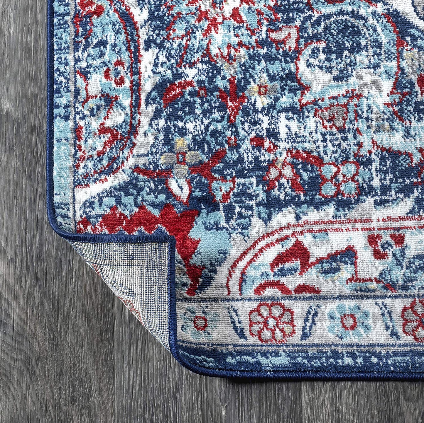 Modern Persian Vintage Medallion Red/Navy Soft Area Rug