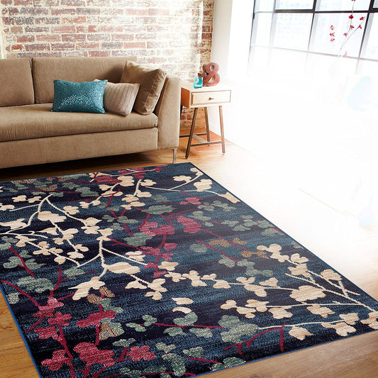 Floral Navy Purple Area Rugs