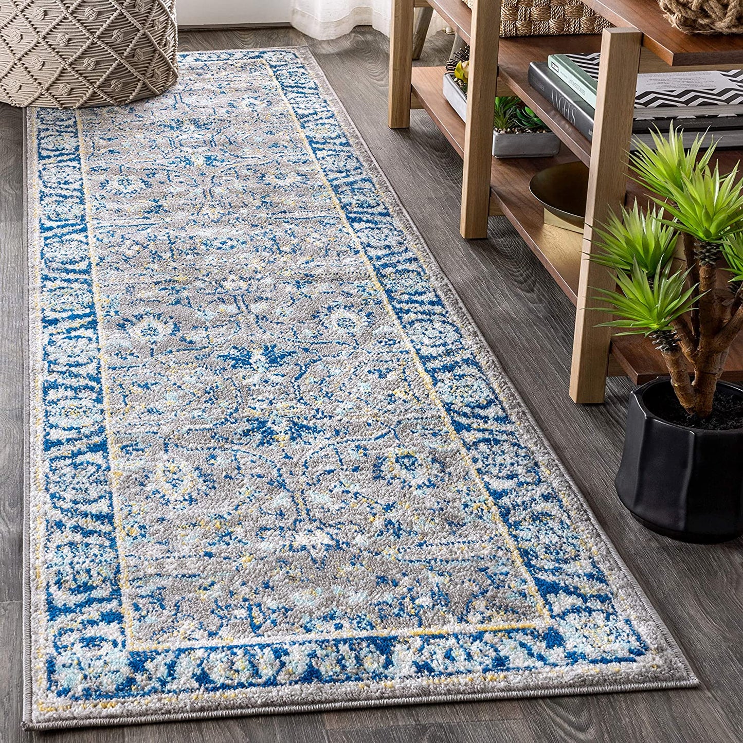 Modern Persian Boho Floral Vintage Gray/Navy Soft Area Rug