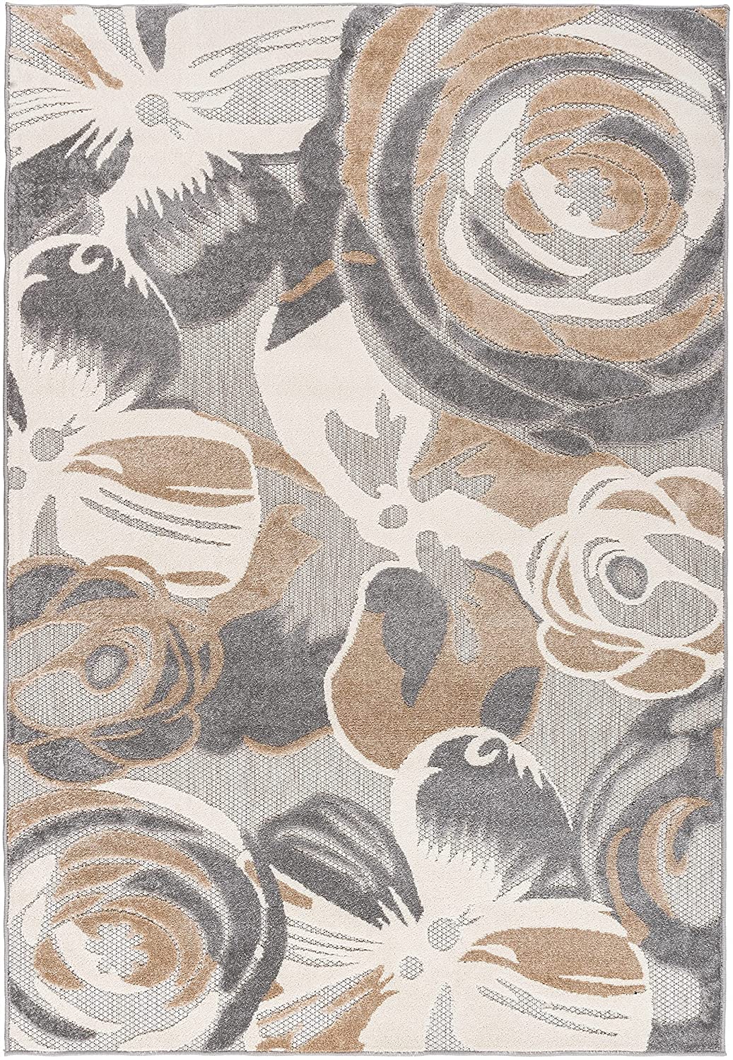 Ravenna Modern Large Floral Flowers Indoor/Outdoor Runner Rug Gray