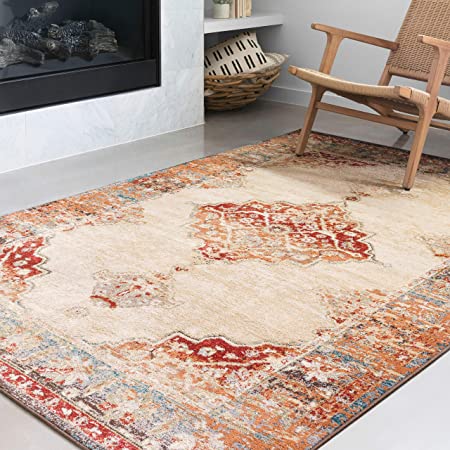 Loloi ll Isadora Collection Distressed Persian Area Rug, 2'-7" x 8'-0" Runner, Oatmeal/Multi