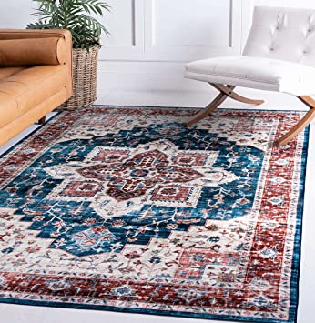 Bohemian Distressed Machine Washable Stain Resistant Non-Shed Eco Friendly Non Slip Area Rug 7' 10" x 10'