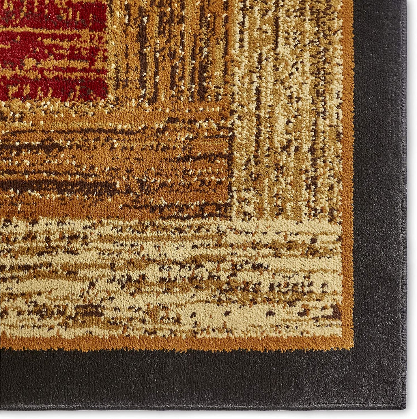 Geometric Bordered Black Brown Red Soft Area Rugs - Multiple Sizes