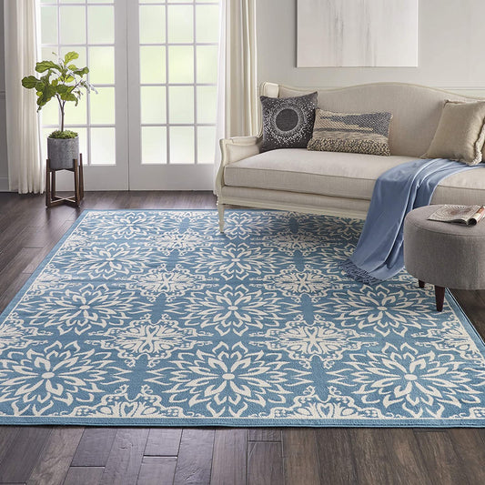 Transitional Floral Ivory/Blue Area Rug