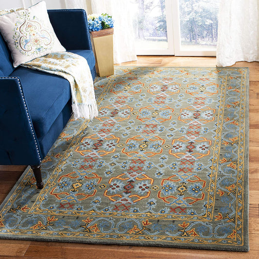 Heritage Collection Handmade Traditional Oriental Premium Wool Area Rug Sage / Blue