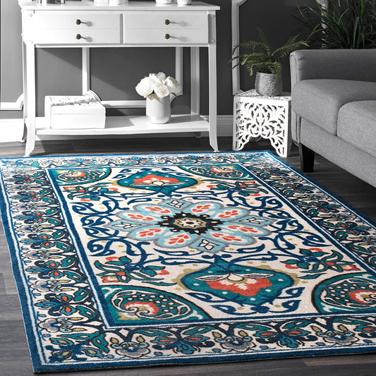 Leda Floral Area Rug, Blue