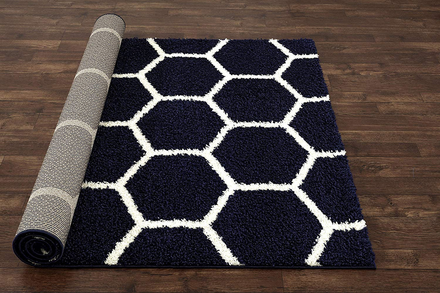 Cozy Geometric Shag Navy Area Rug