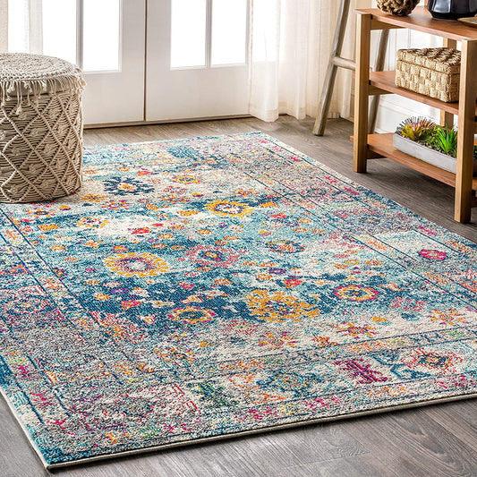 Bohemian FLAIR Boho Vintage Faded Navy/Cream Soft Area Rug,