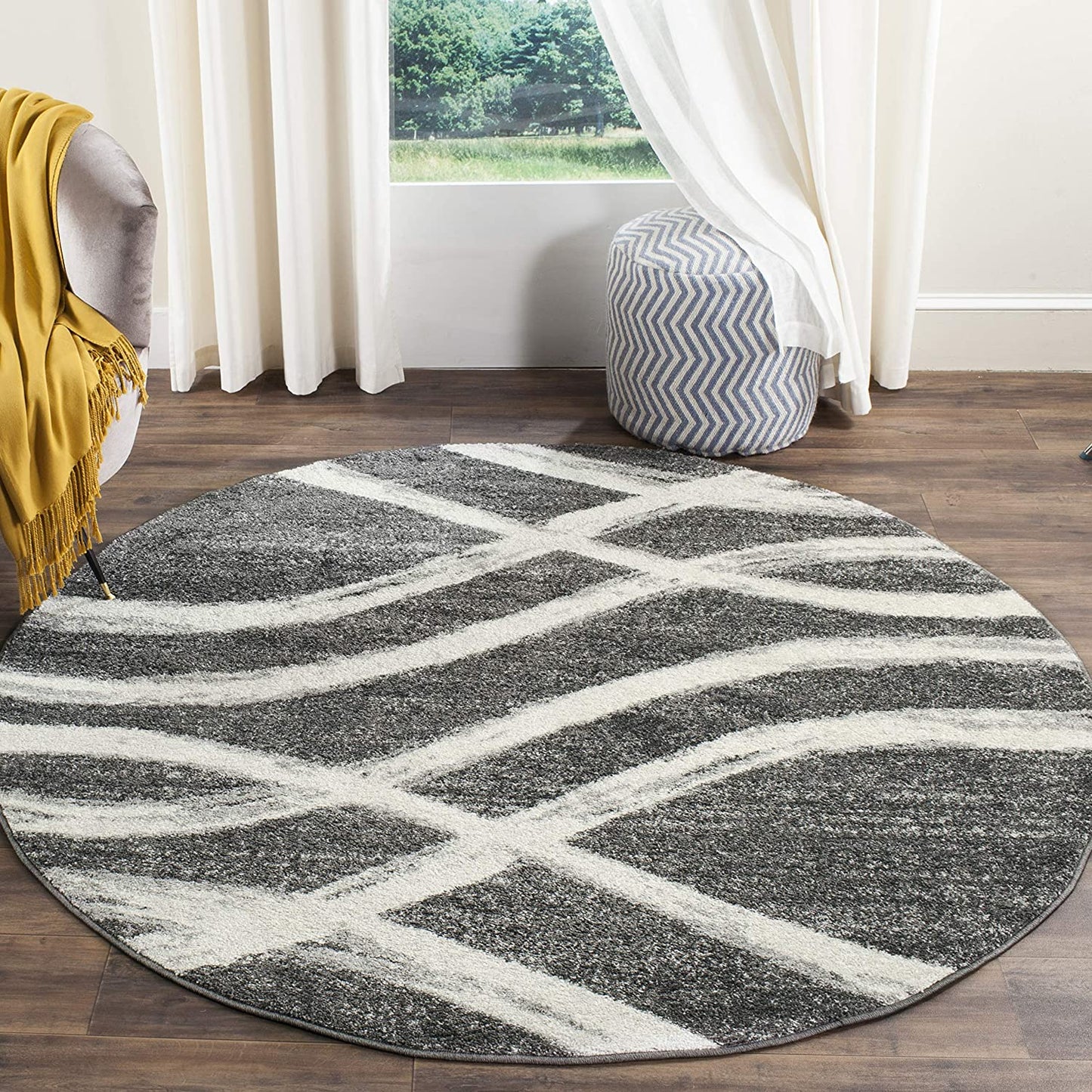 Safavieh Adirondack Collection ADR125R Modern Wave Distressed Non-Shedding Stain Resistant Living Room Bedroom Area Rug, 8' x 10', Charcoal / Ivory