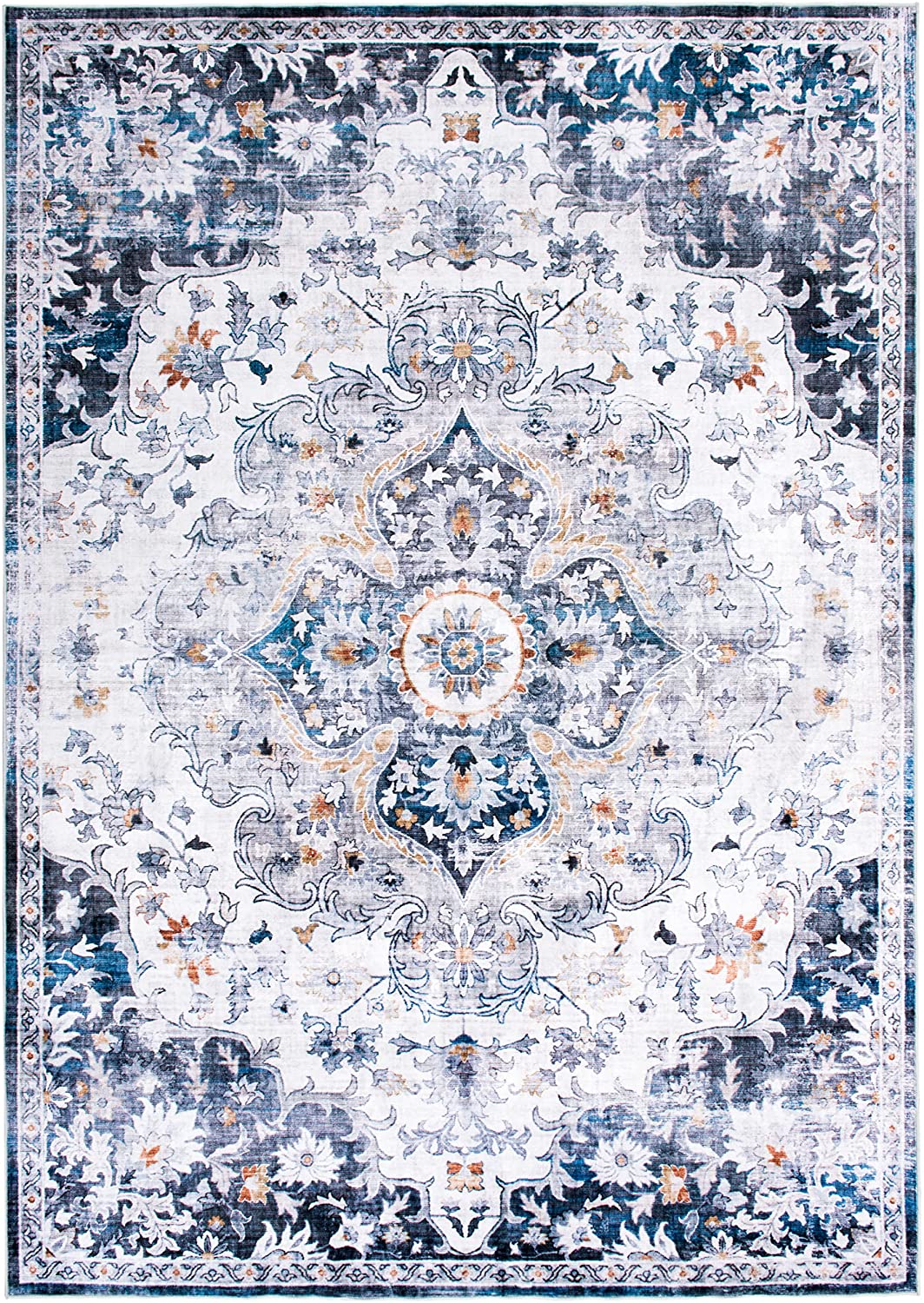 Bohemian Distressed Vintage Machine Washable Non Slip Area Rug