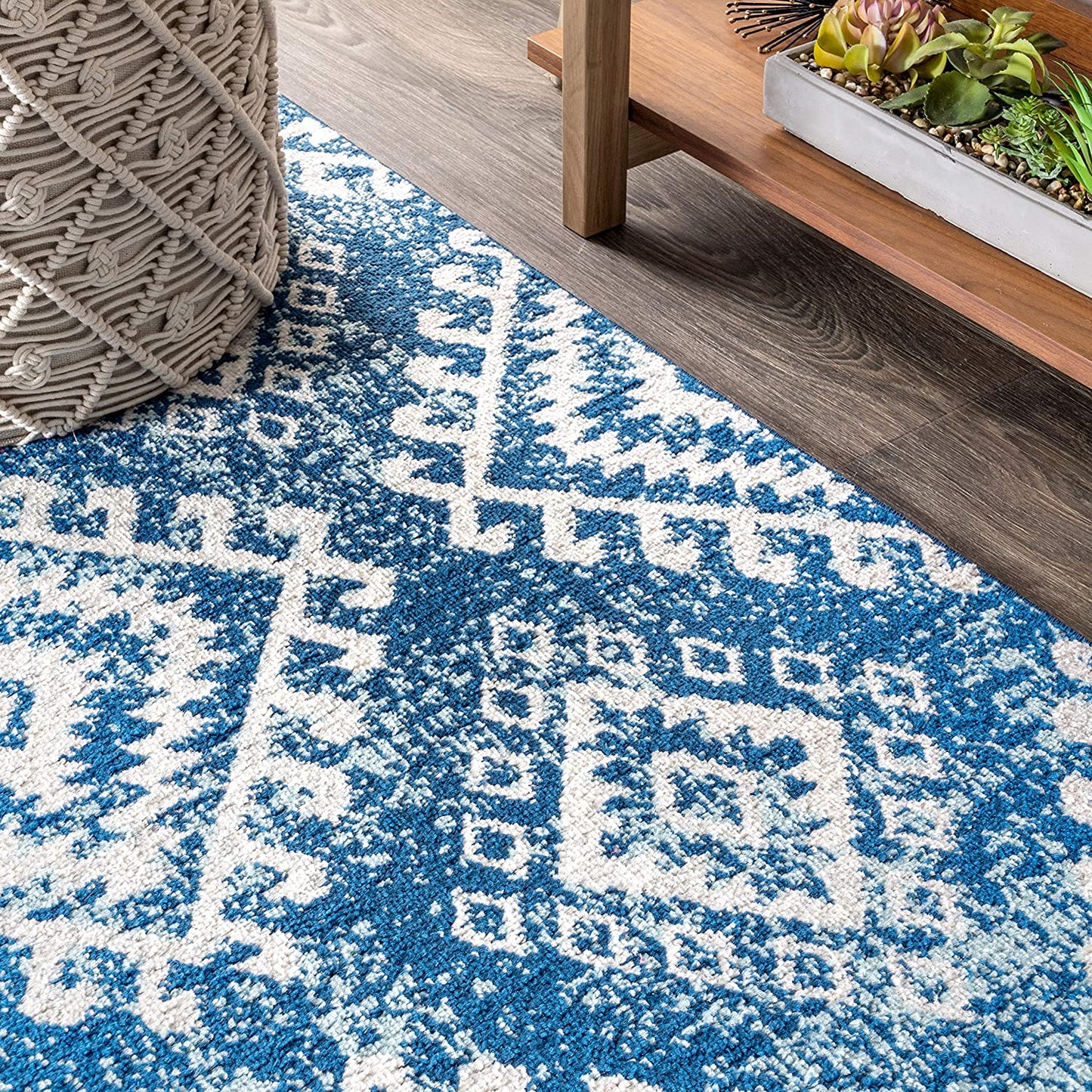 Moroccan HYPE Boho Vintage Tribal Blue/White Soft Area Rug