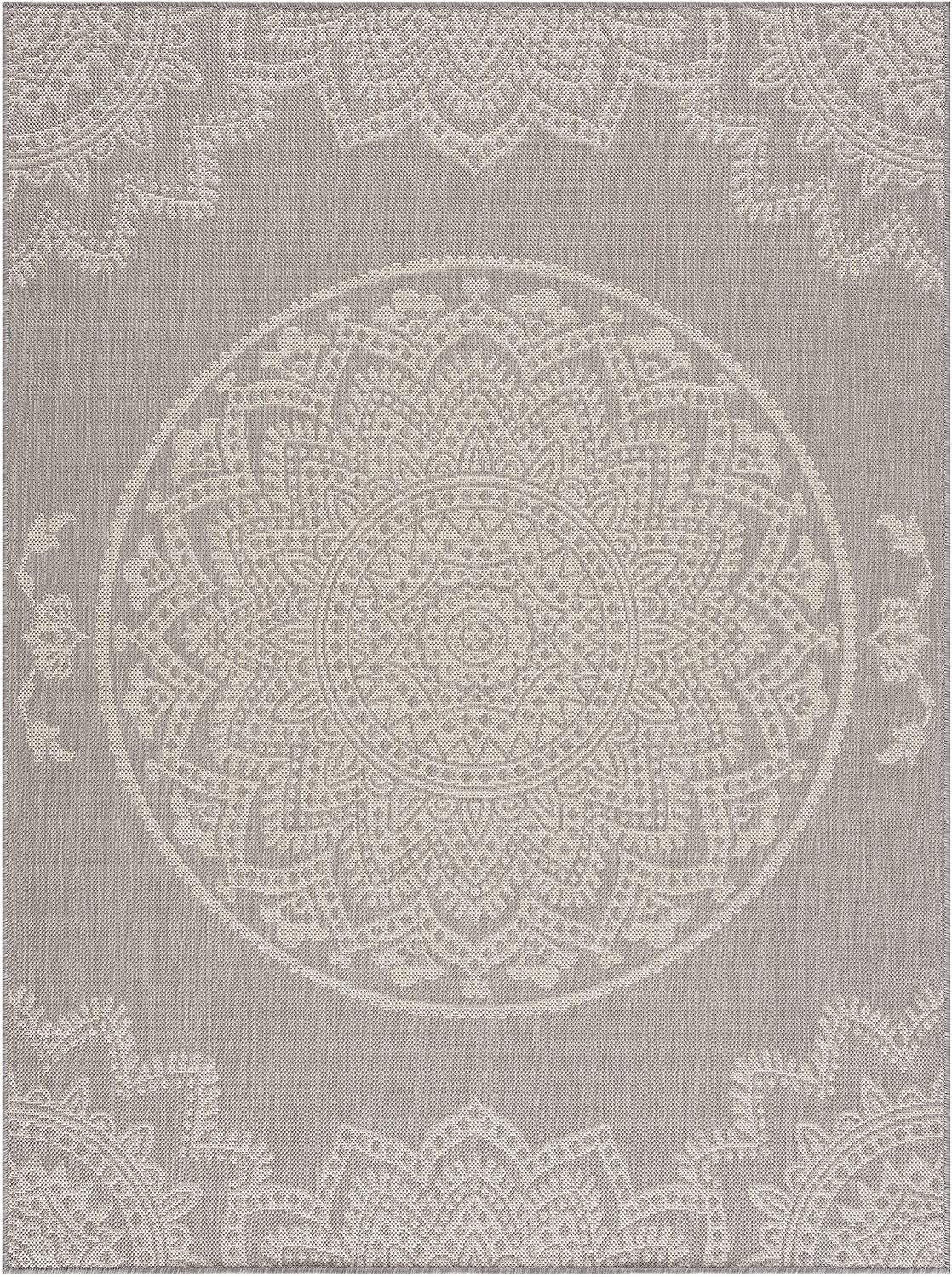 Modern Area Rugs for Indoor Outdoor Medallion - Grey / White