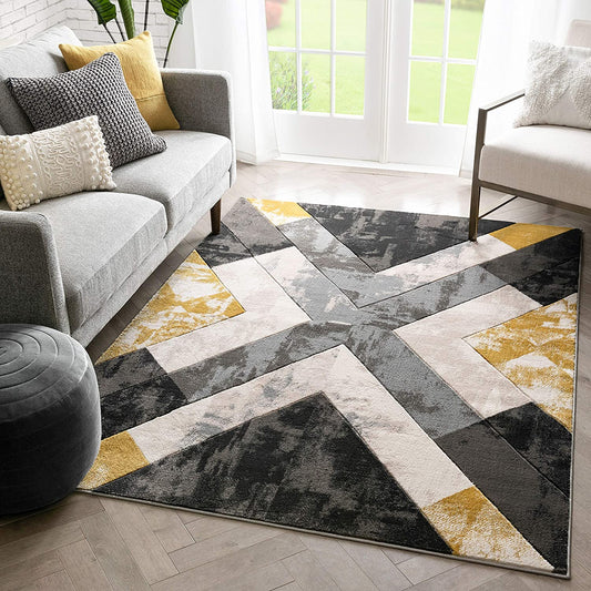 Rheta Blue Modern Geometric Stripes & Angles Pattern Area Rug