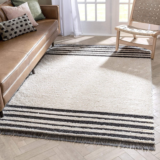 Arielle Ivory Tribal Stripes & Field Pattern Area Rug