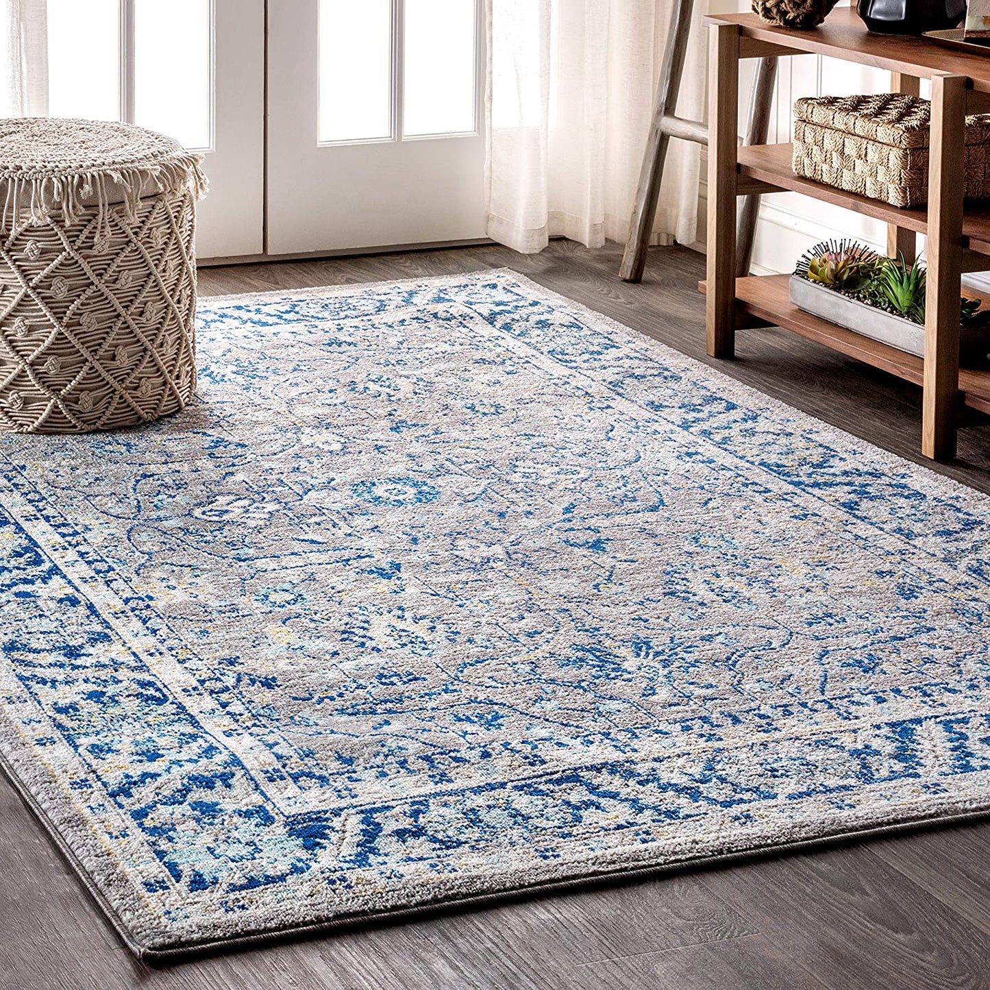 Modern Persian Boho Floral Vintage Gray/Navy Soft Area Rug