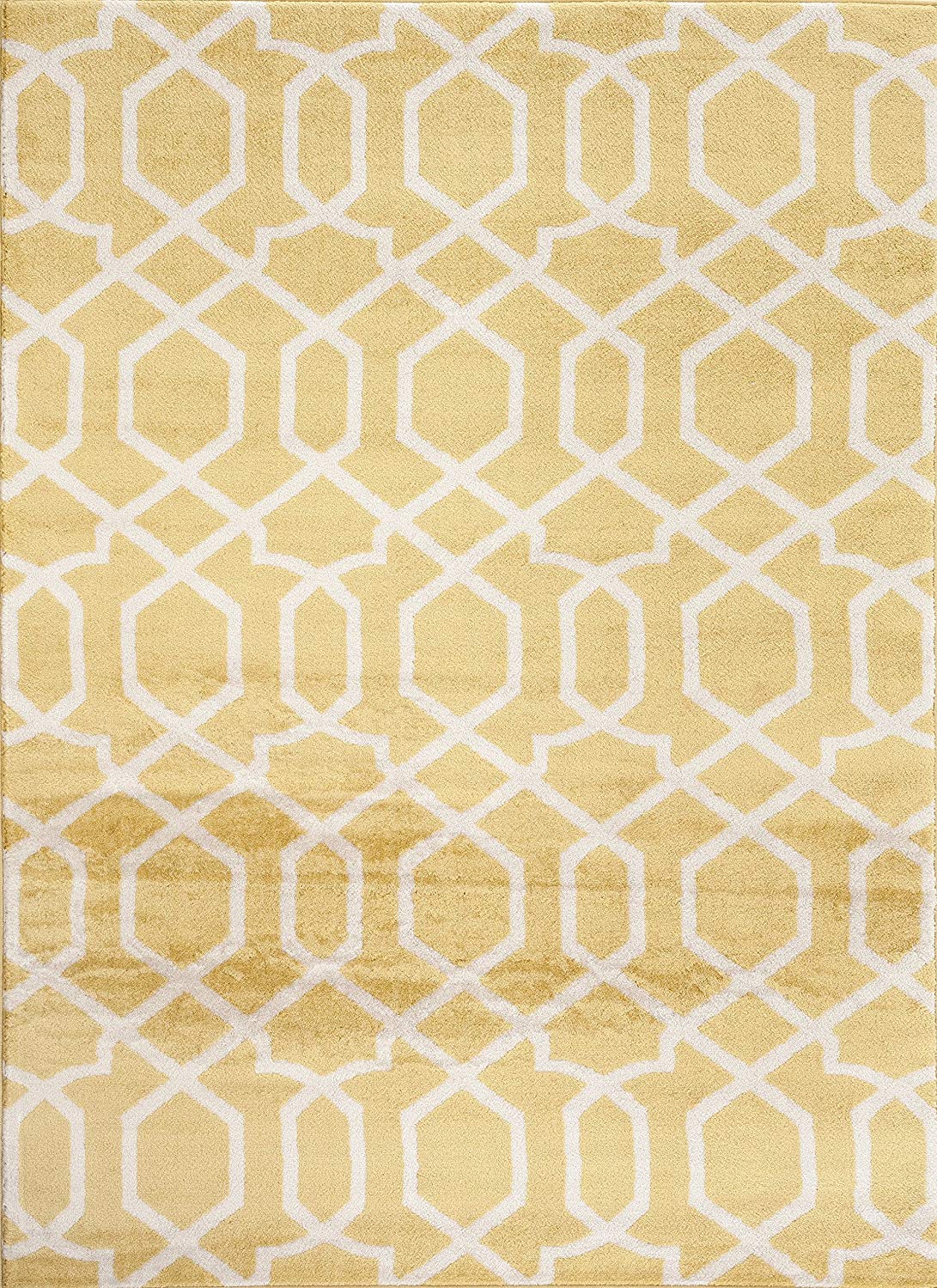 Yellow White Trellis Soft Area Rug