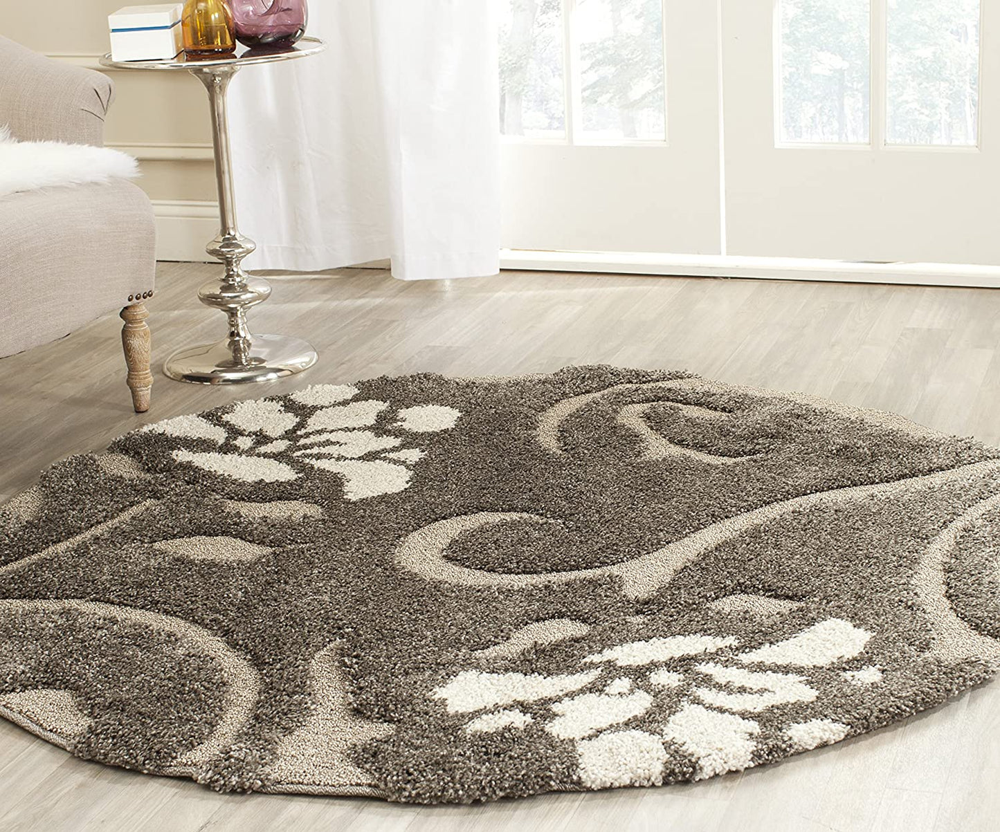Smoke and Beige Floral Shag Area Rug