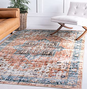 Bohemian Distressed Machine Washable Stain Resistant Non-Shed Eco Friendly Non Slip Area Rug 7' 10" x 10'