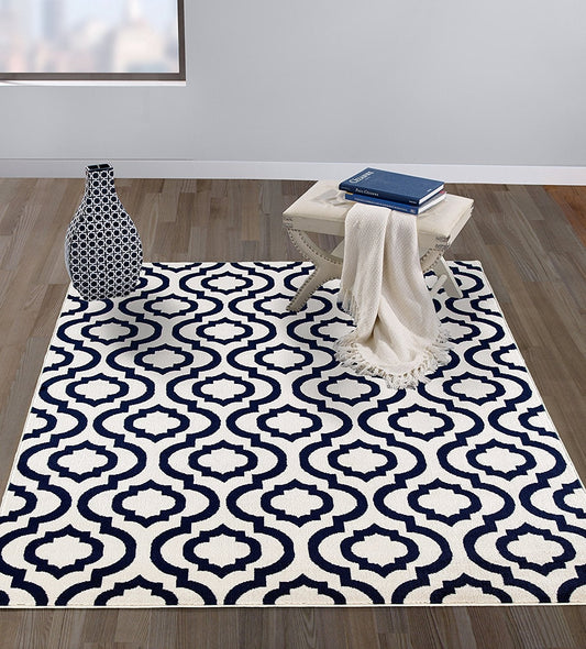 Trellis Design Ivory/Navy Area Rugs