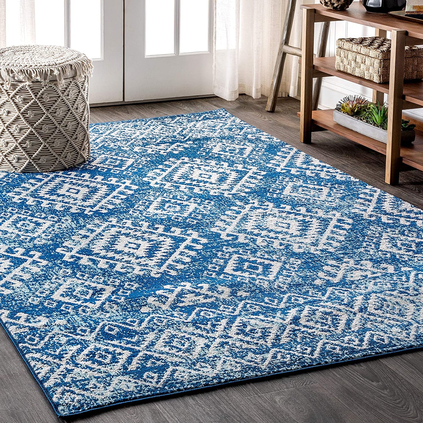 Moroccan HYPE Boho Vintage Tribal Blue/White Soft Area Rug