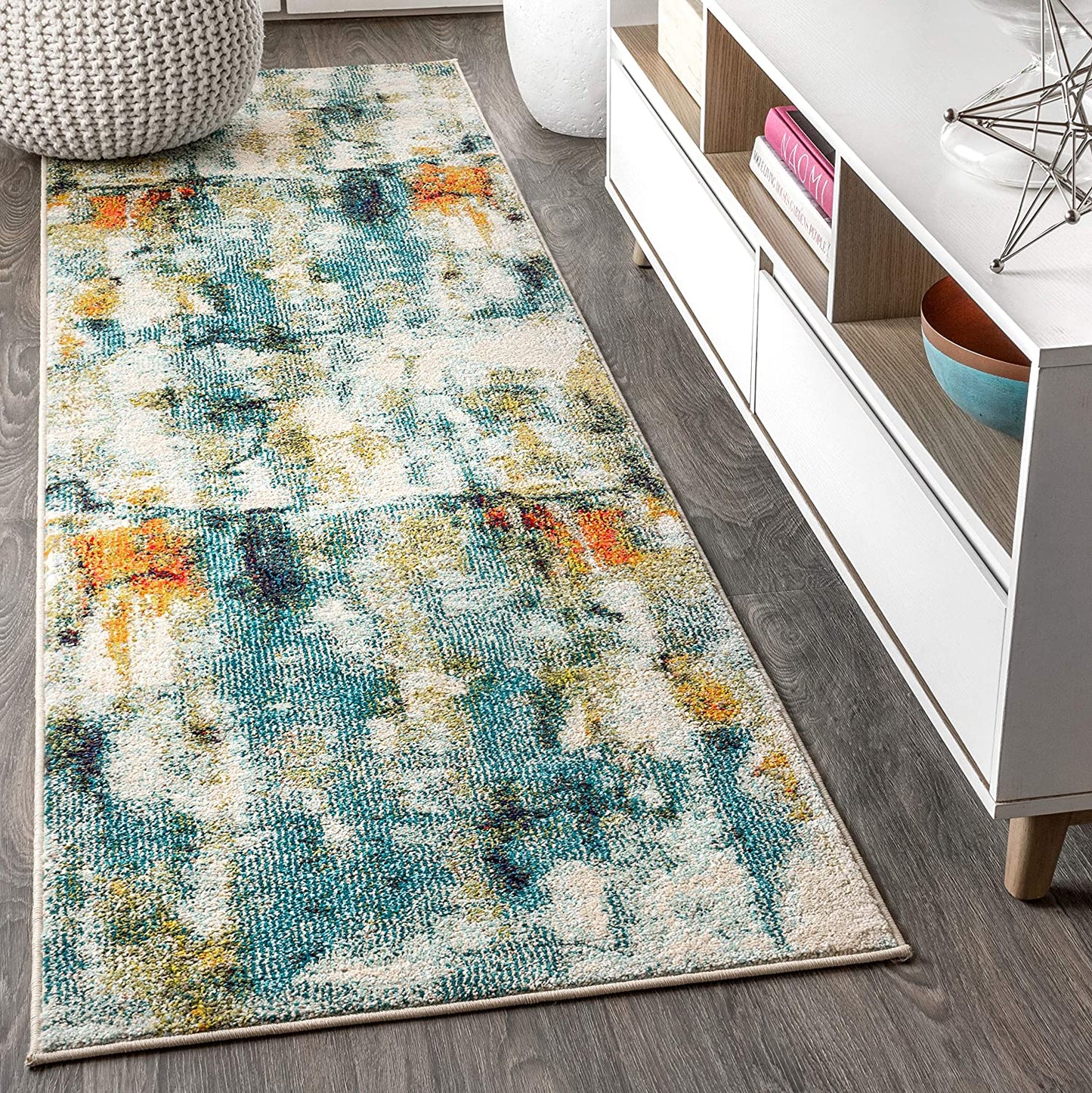 Contemporary POP Modern Abstract Waterfall Blue/Cream Area Rug