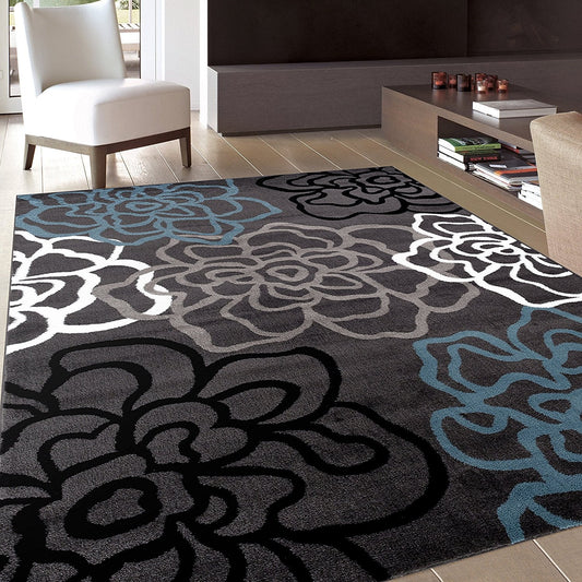Floral Gray Blue Area Rug
