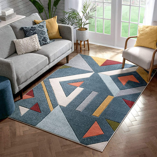 Multi Modern Geometric Triangles Beveled Pattern Area Rug