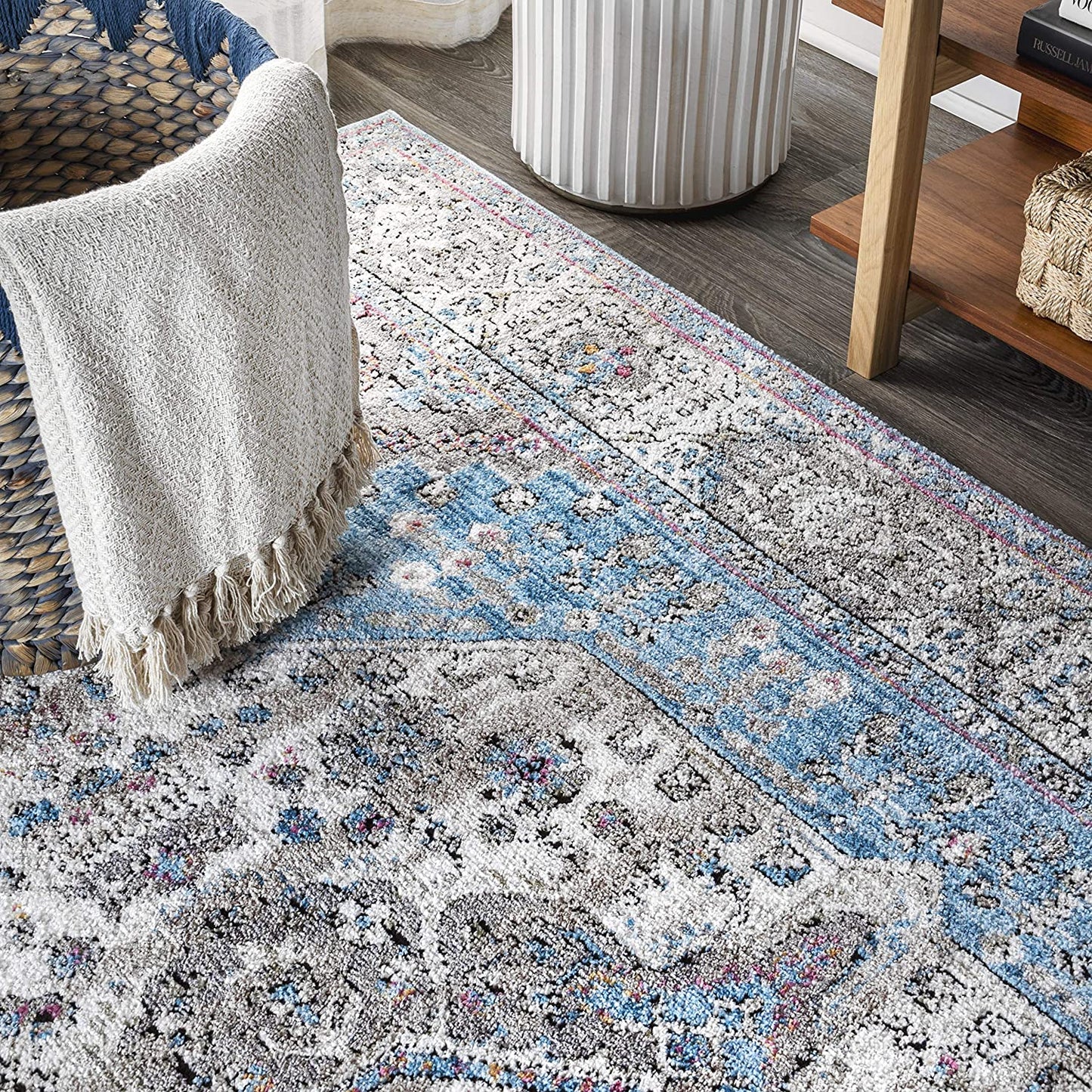 Kesan Vintage Medallion Blue Soft Area Rug