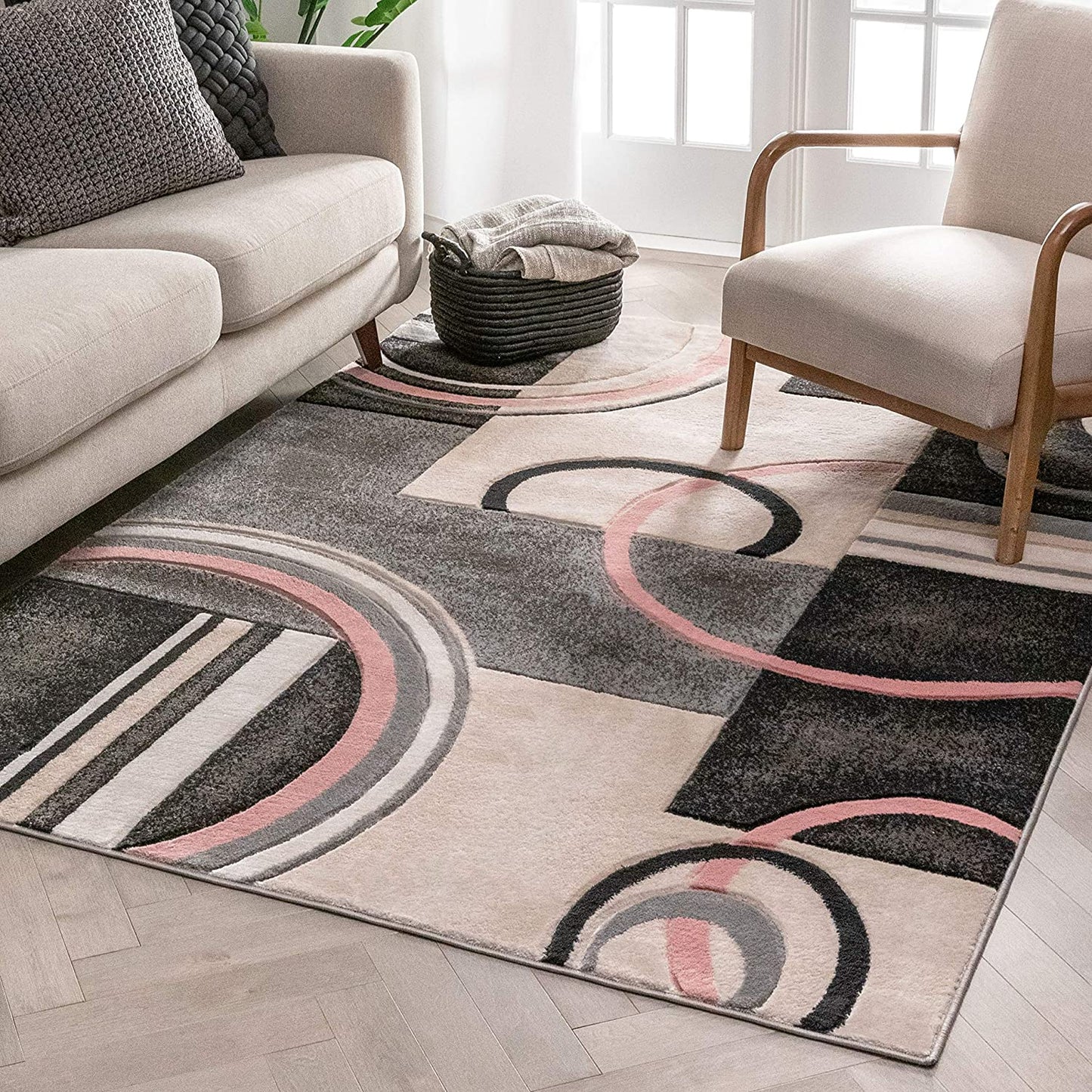 Good Vibes Belle Blush Pink Modern Abstract Geometric 3D Textured Soft Area Rug
