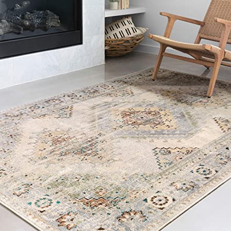 Loloi ll Isadora Collection Distressed Persian Area Rug, 2'-7" x 8'-0" Runner, Oatmeal/Multi