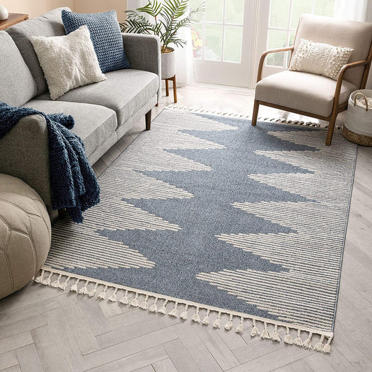 Zella Denim Blue Tribal Diamond Soft Area Rug