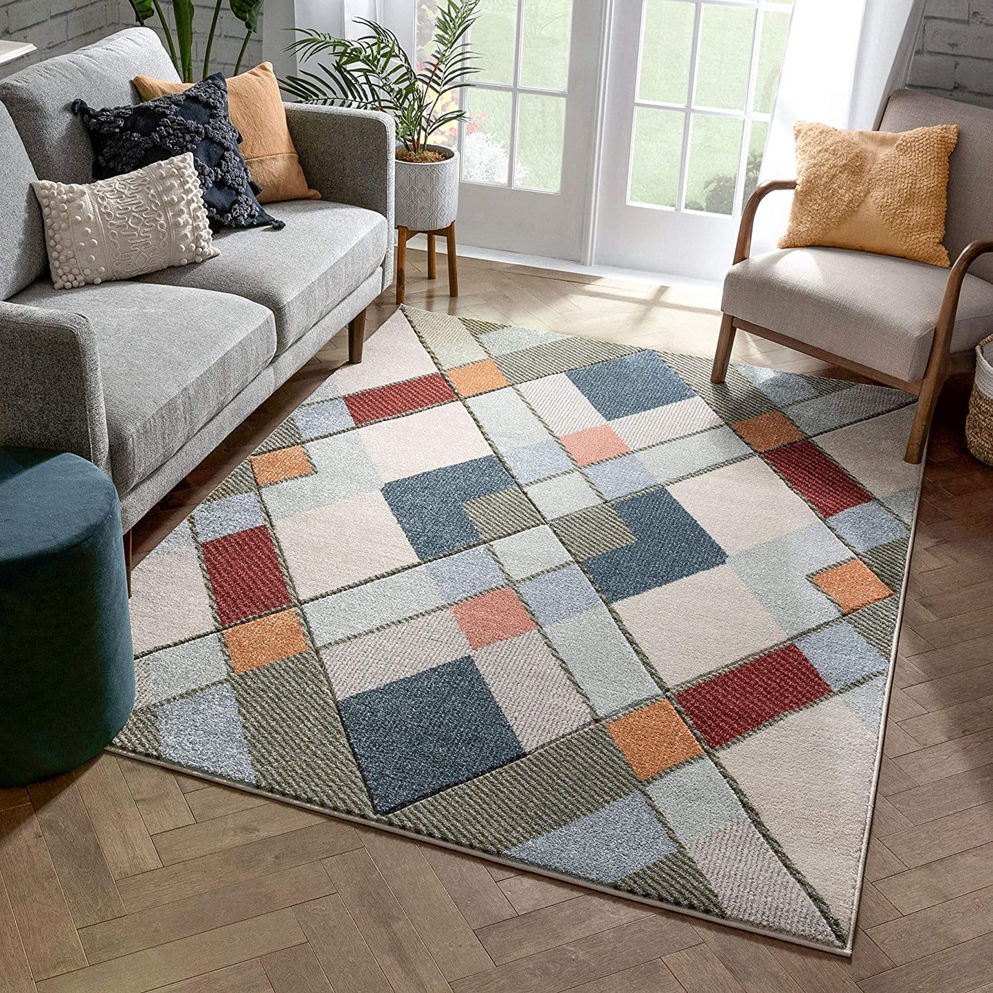 Multi Modern Geometric Diamonds Pattern Area Rug