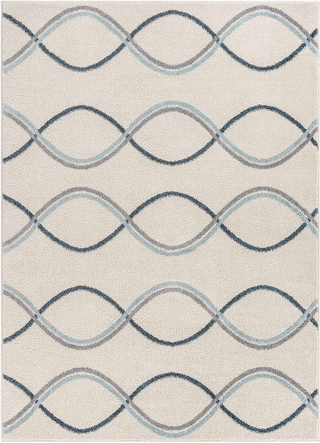 Stripes Solid Geometric Ivory Blue Grey Area Rug