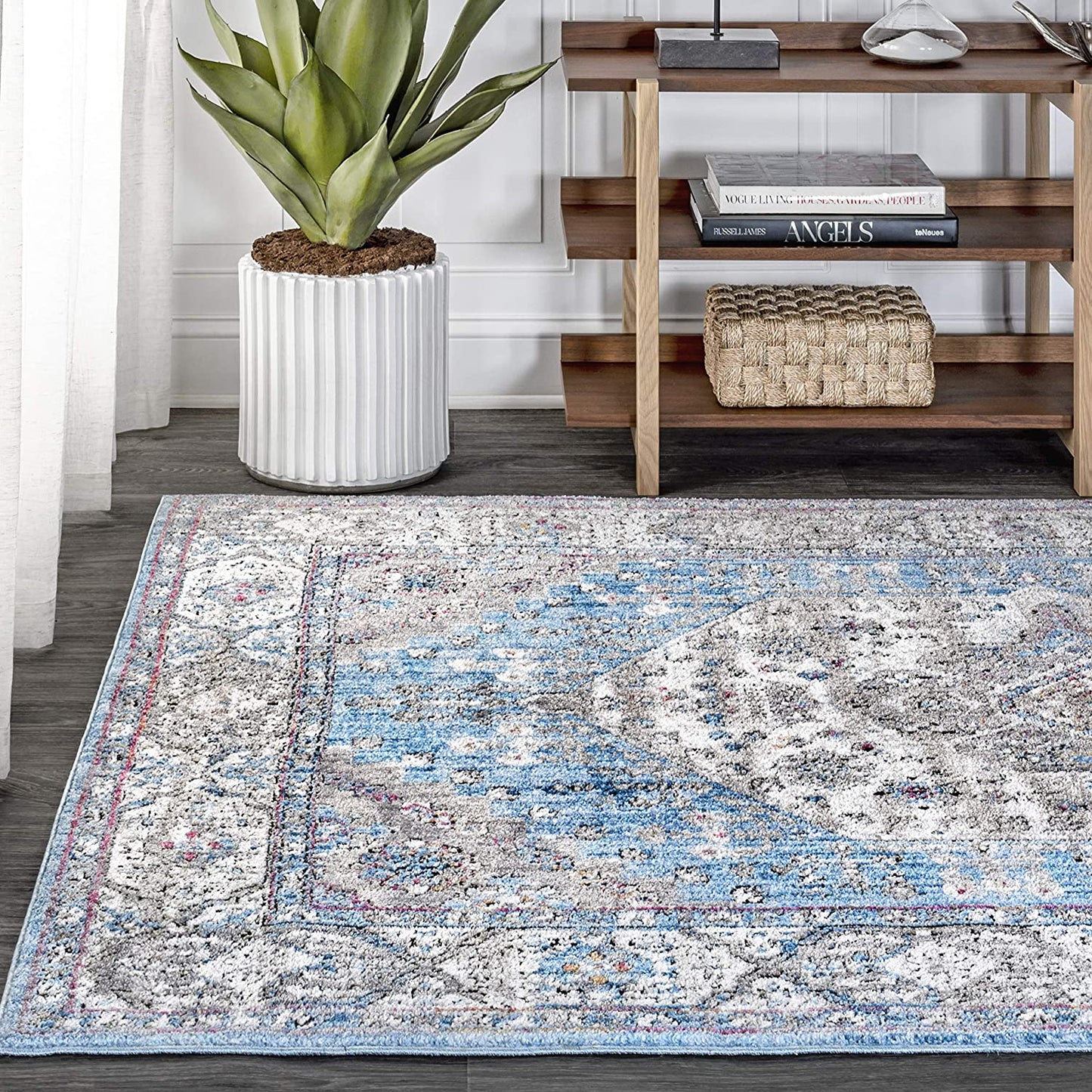 Kesan Vintage Medallion Blue Soft Area Rug