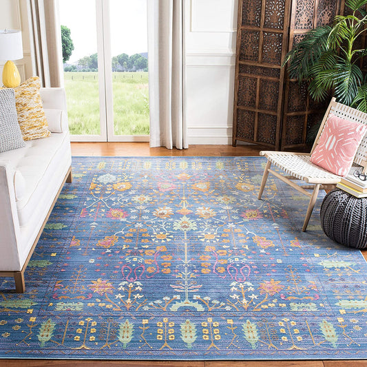 Boho Chic Distressed Area Rug, Blue / Multi