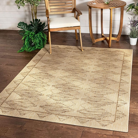 Sturl Beige Indoor/Outdoor Flat Weave Pile Nordic Diamond Pattern Area Rug