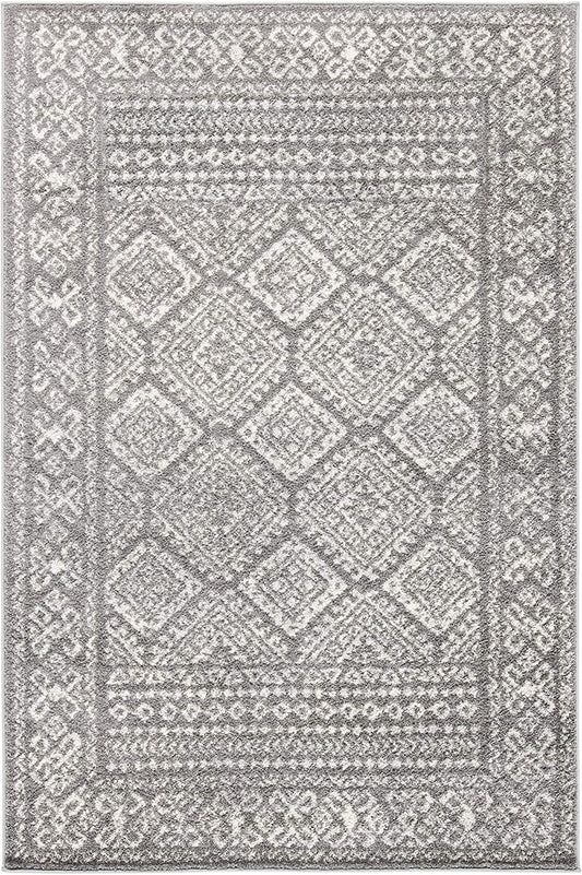 Moroccan Boho Distressed Area Rug Dark Grey / Ivory