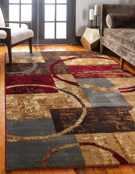 Modern Circles Rustic Warm Multi Soft Area Rug