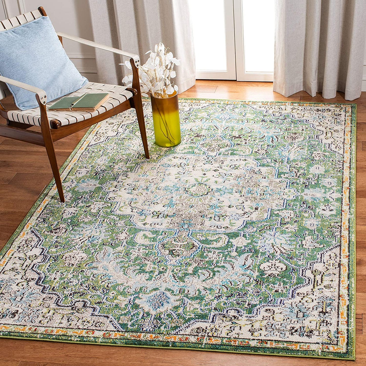 Medallion Distressed Green Turquoise Soft Area Rug