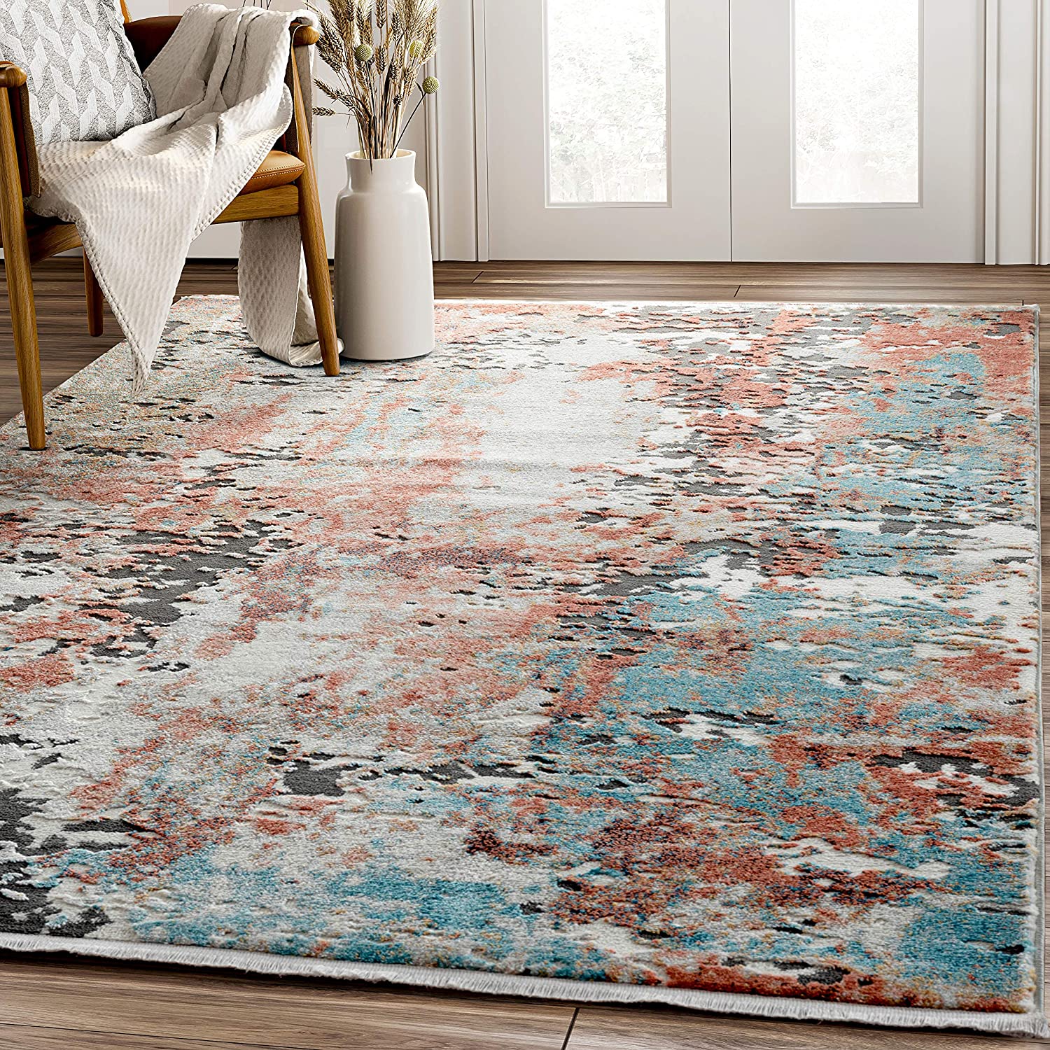 Contemporary Distressed Colorful Rust & Orange Area Rug – Joanna Home Decor