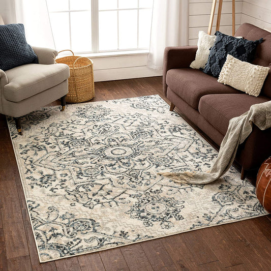Carpi Blue & Grey Oriental Medallion Area Rug