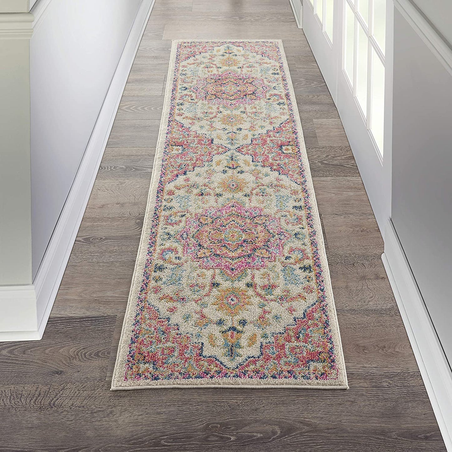Floral Medallion Passion Bordered Ivory/Pink Area Rug